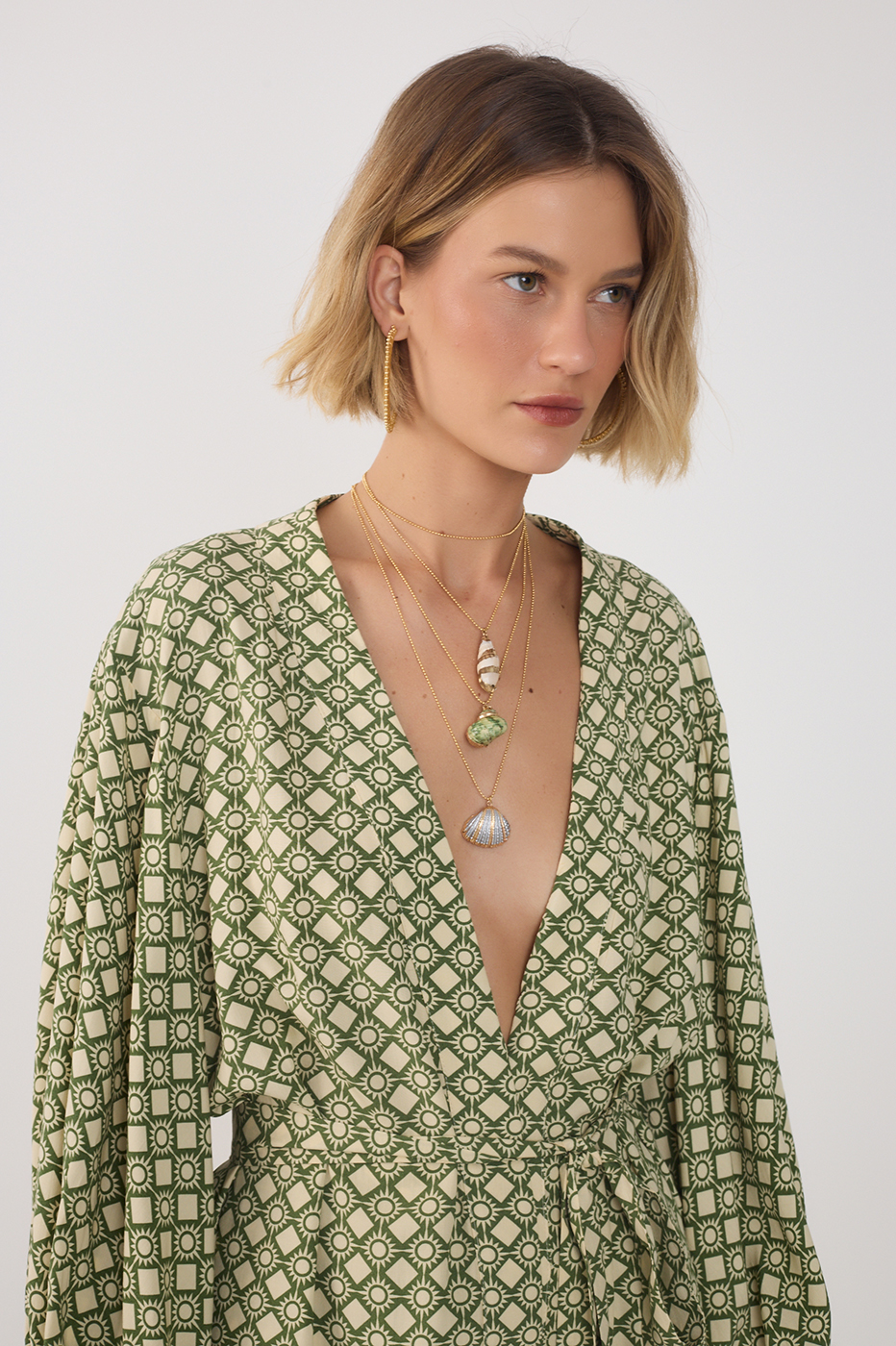Green Amanhecer V Neck Belted Kimono