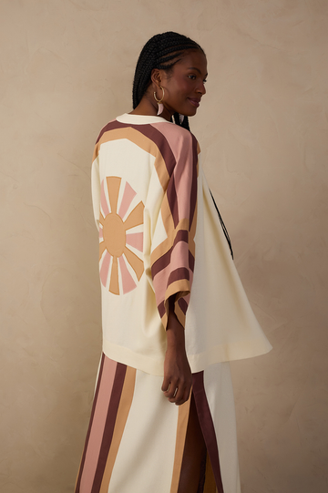 Multicolor Embroidered Open Linen Kimono