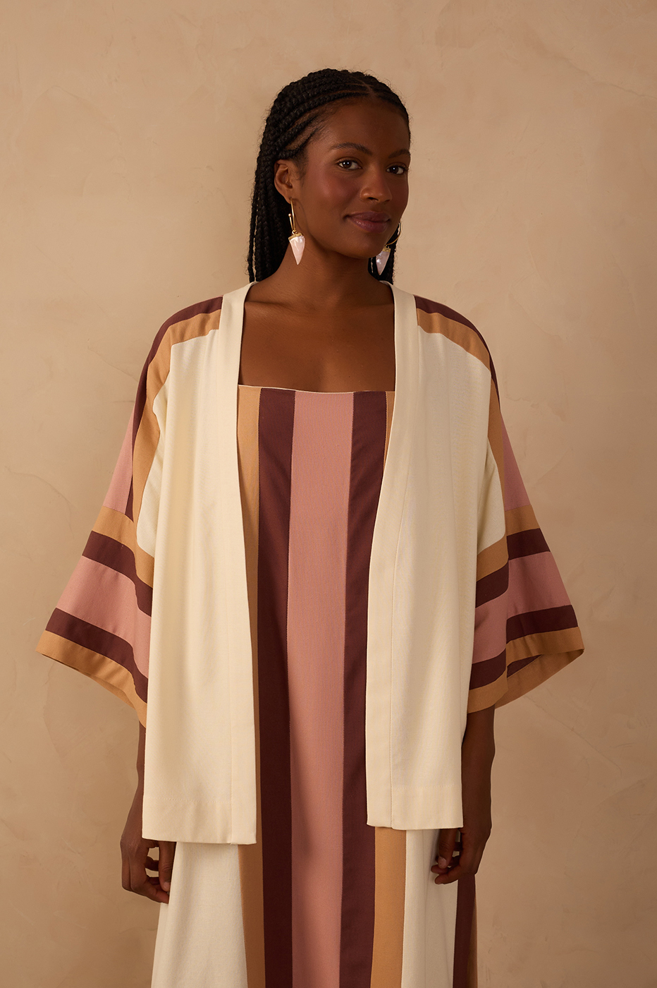 Multicolor Embroidered Open Linen Kimono