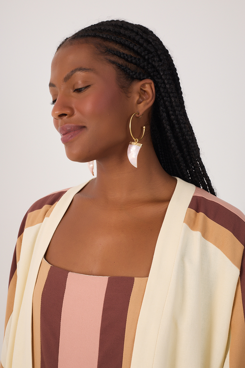 Multicolor Embroidered Open Linen Kimono