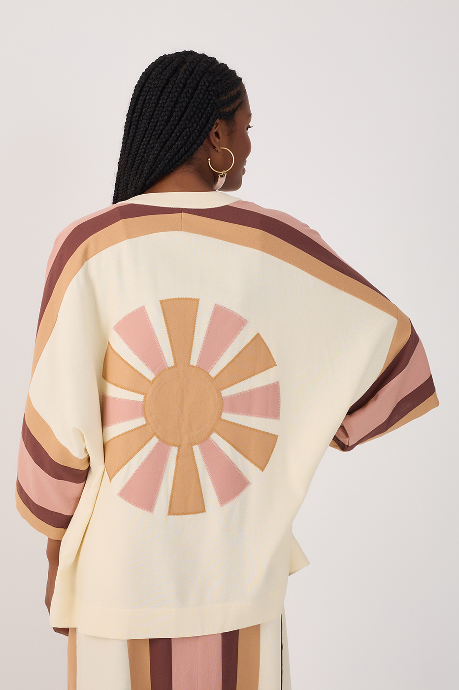 Multicolor Embroidered Open Linen Kimono